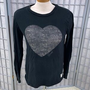 Roots Black Long Sleeve Shirt with Heart Design, Women’s Size Small